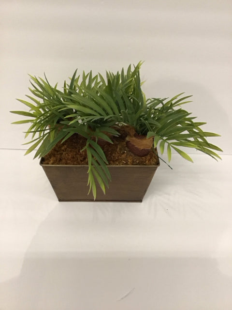 8x4 Faux Ferns in Gold Tone Planter