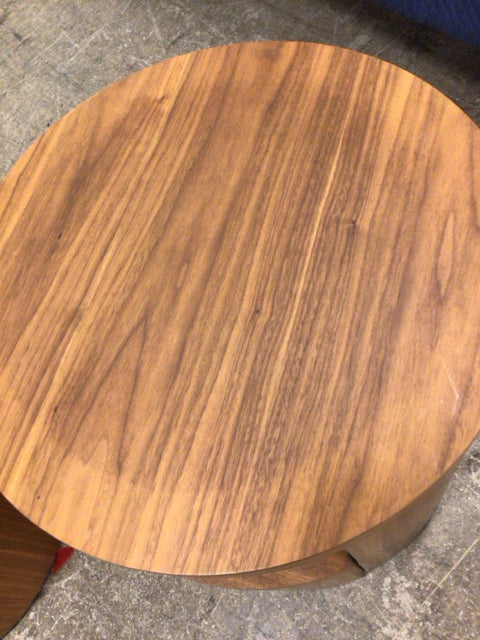 21.5" H x 19" AS-IS Angel Cerda Round Walnut Nightstand( Round Mark On Top)