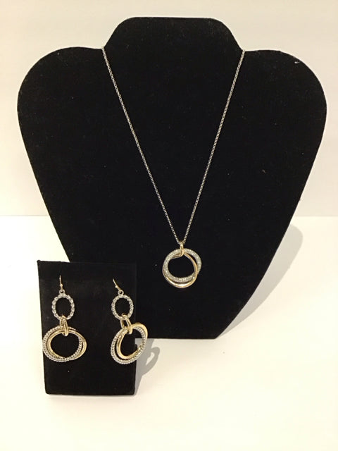 Yurman Style Silver/Gold Necklace w/Earrings