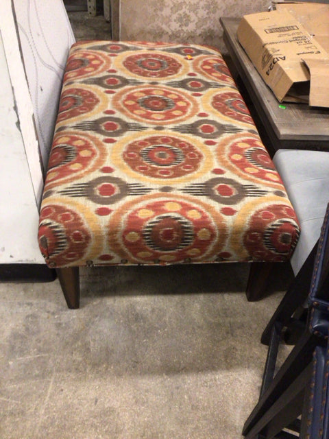 Red/Gold Circle Pattern Fabric Ottoman