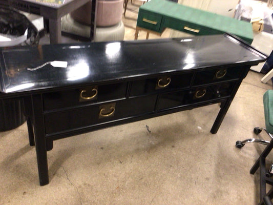 AS-IS Balck Asian Five Drawer Console Table(Surface Marks/Small Chip)