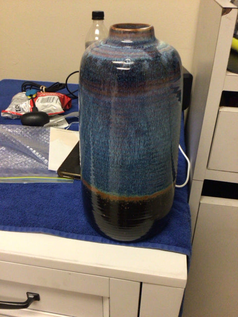 10" Blue & Black Ceramic Vase