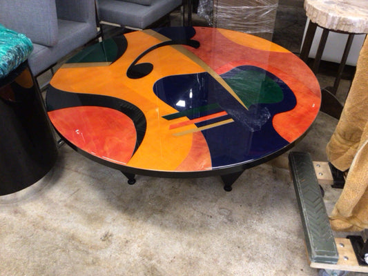 AS-IS Signed Benjamin Le Round Abstract Design Wooden Coffee Table