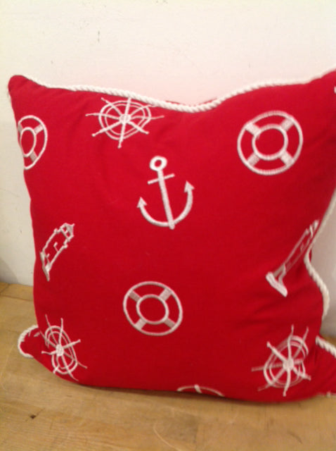 Pillow- 18" Red & White Nautical