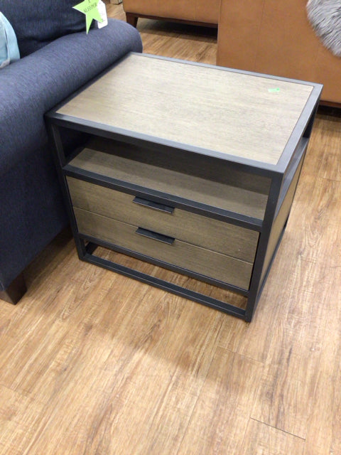 Crate & Barrel Two Drawer Wood & Metal Nightstand