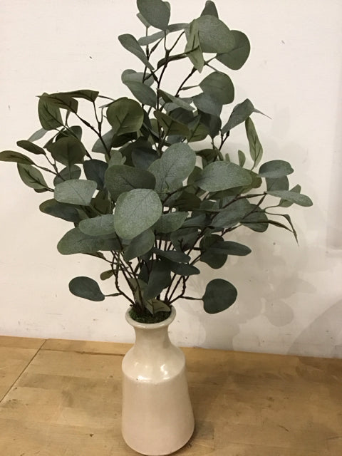 26" Faux Eucalyptus W/White Ceramic Vase
