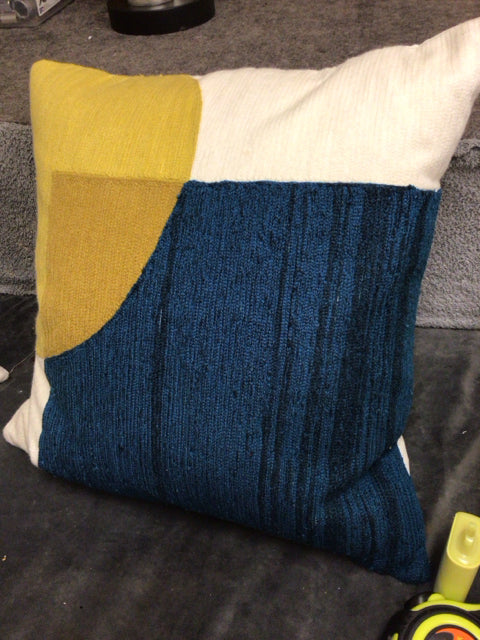 Cream/Blue/Yellow Fabric Pillow