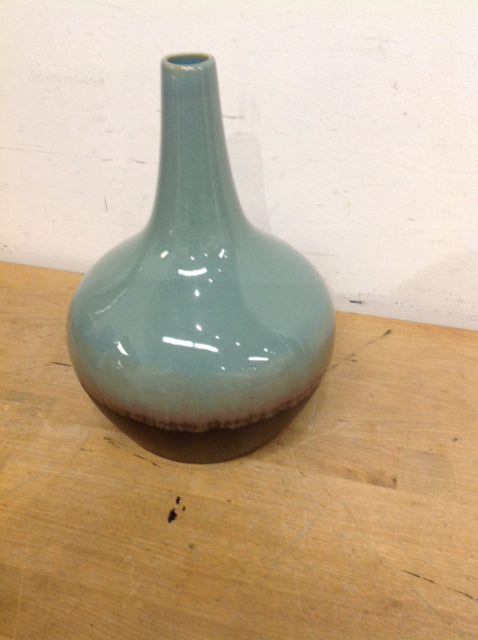 Vase- 11" Blue & Brown Ceramic