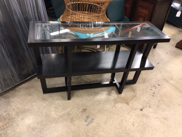 Rectangle Glass Top Wood Console Table