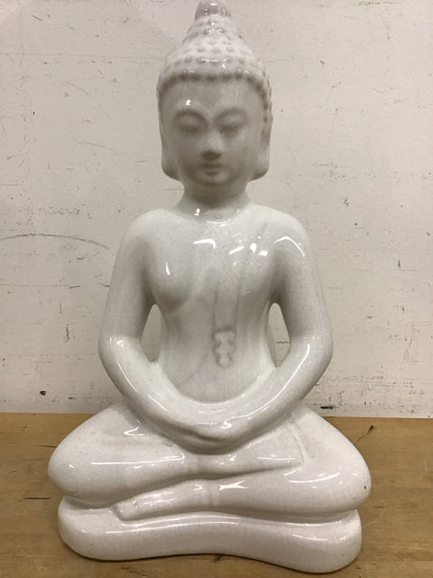 14" White Ceramic Buddha Statue