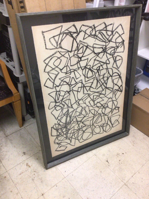 41" X 31" Grey Framed Black/White Abstract Print
