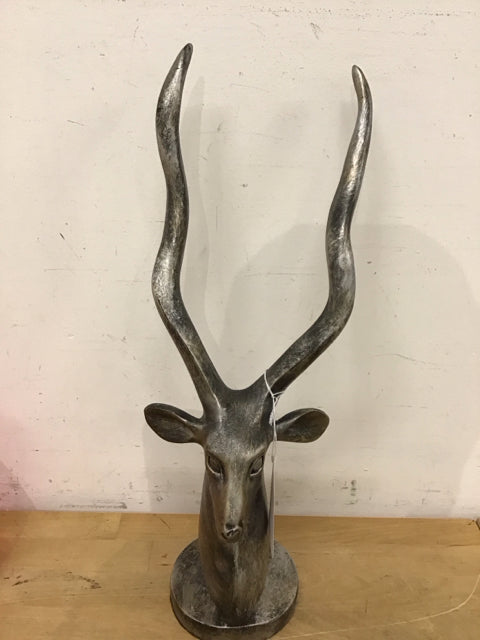 19" Silver Antelope Head Statue
