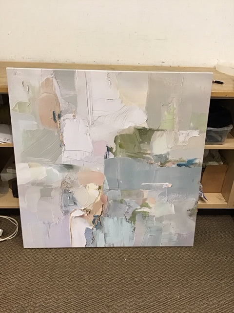 40"Sq Blue/Green White Abstract