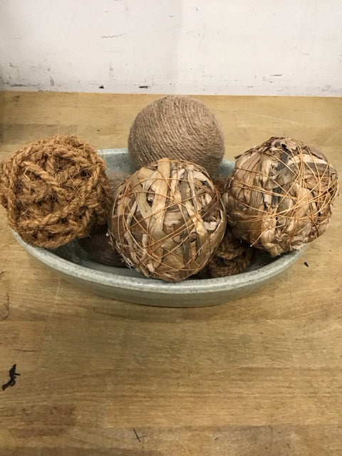 10" Green Ceramic Bowl W/ 6 Decorative Balls