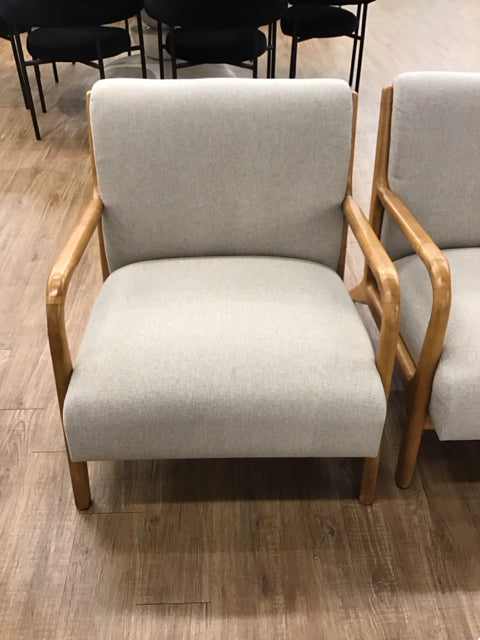 Tan Upholstered Wood Accent Chair