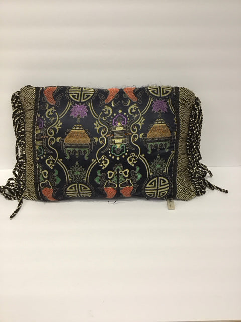 Black/Gold Asian Style Pillow w/Long Fringes