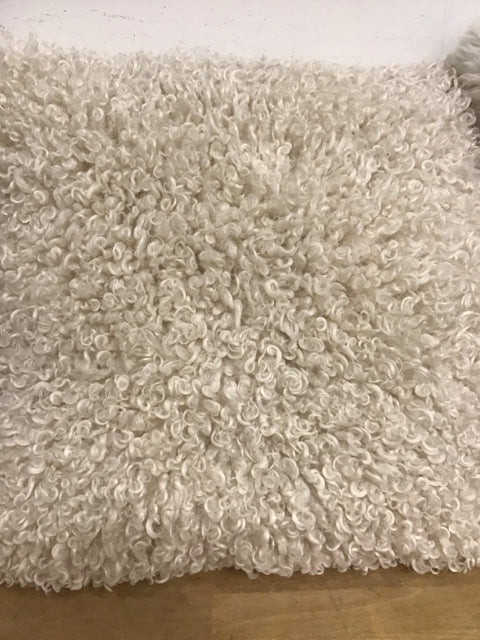 18" Cream Curly Shag Pillow