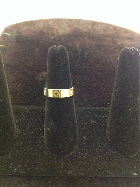 Gold Van Cleef Style Ring w/Crystals