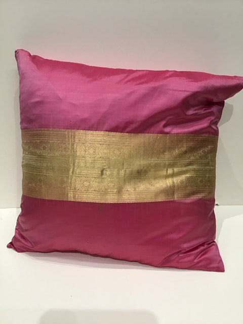 20" Pink Satin Pillow w/Gold Decor