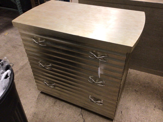AS-IS Scalloped Antique Silver Leaf Three Drawer Nightstand