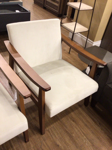 Cream Upholstered/Wood Arm Chair