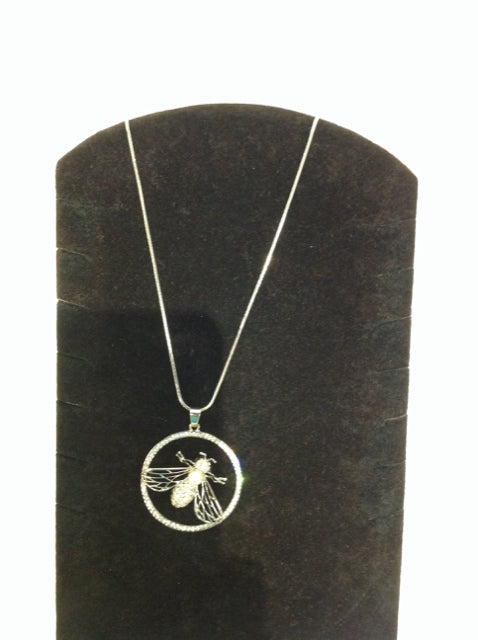Silver Necklace w/Fly in Rhinestones