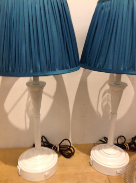 25" Pair Of White Wood Lamps