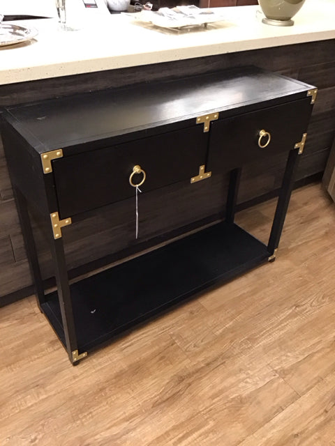 Black Wood 2-Drawer Console w/Brass Accents