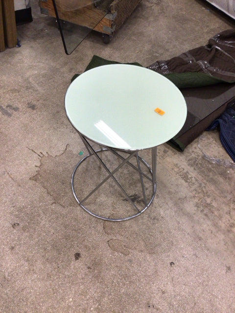West Elm Round Glass Top Chrome Base End Table