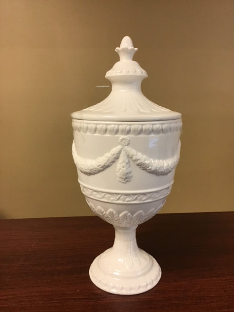 16" White Ceramic Apothecary Lidded Jar