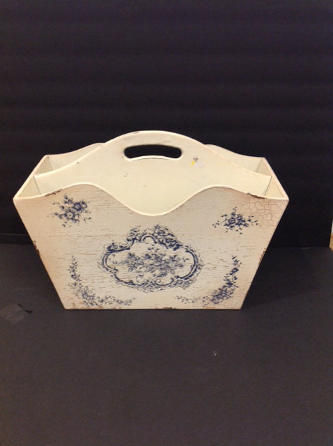 Ivory Wood Magazine Rack w/Stencilling