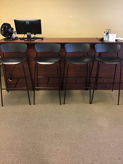 Set Of 4 Anderson & Voll Black Lacquer Steel Tubing Bar Stools