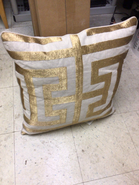 Cream Gold Greek Key Pattern Pillow