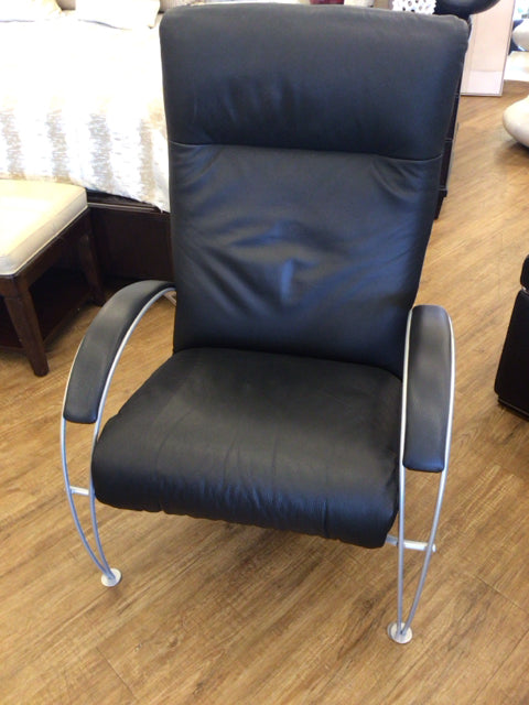 Lafar Billie Black Leather & Metal Reclining Armchair