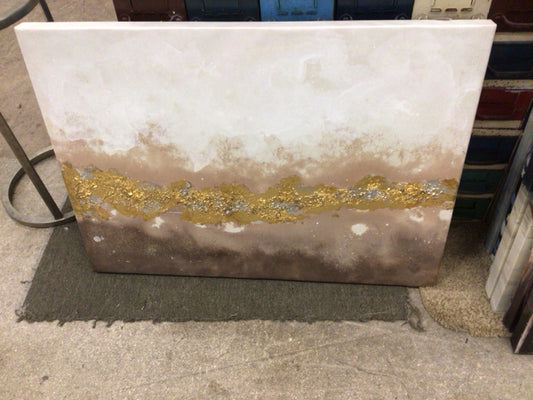 35 1/2" X 25 1/2" Gold & Silver Textured Abstract Print On Canvas
