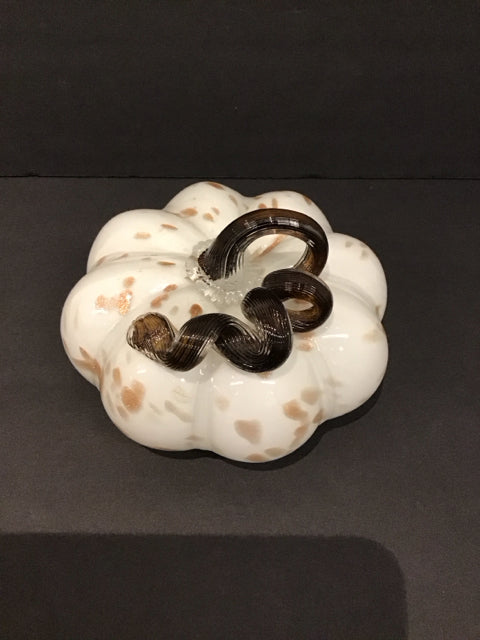 7" Art Glass White Pumpkin w/Brown Stem
