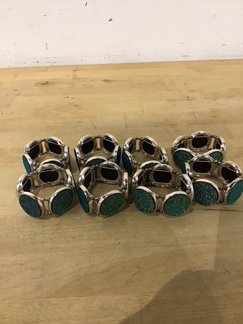 Set Of 8 Silver & Turquoise Napkin Holder