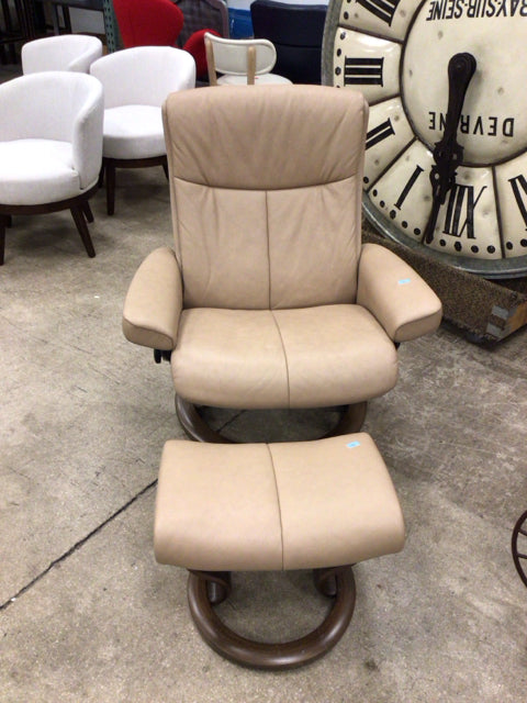 Baers Furniture Stressless Tan Leather Recliner & Ottoman