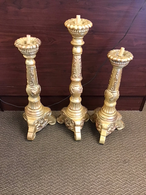 Set Of 3 Gold Altar Floor Candlesticks Holder 25" 27" 31"