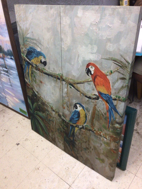 31 3/4" X 39 3/8" Two Pc Parrots Print On Canvas