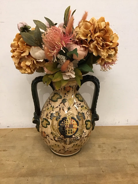 Urn W/Pink Green Orange Mixed Florals