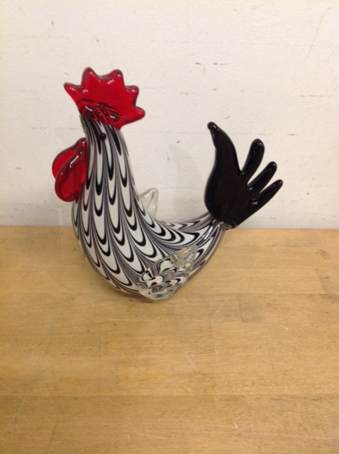 9" Black & White Art Glass Rooster