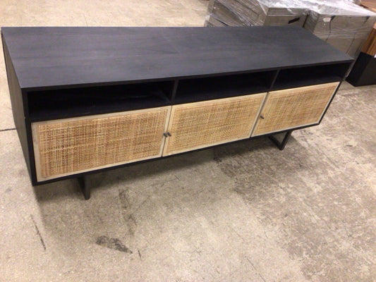 AS-IS Three Rattan Door Media Console(Large Crack On side)