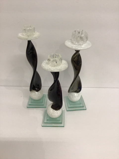 10",9",8" Graduated Art Glass Candlesticks