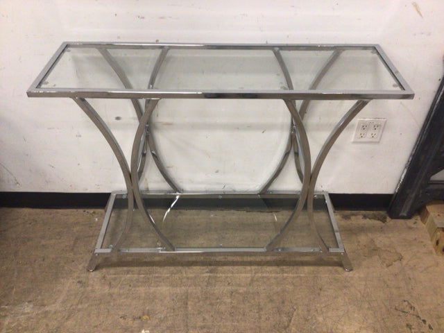 43" X 14" Chrome Two Tier Glass Top Console Table