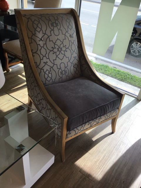 Gold Slope Arm Grey Pattern Chair