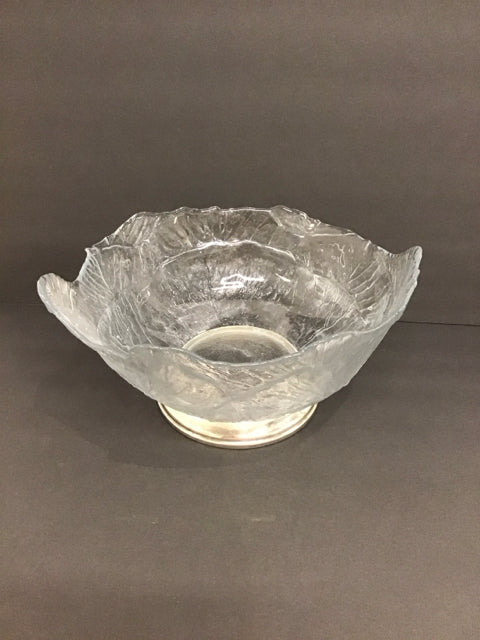 12"Rd Leaf Design Glass Bowl w/Pedestal