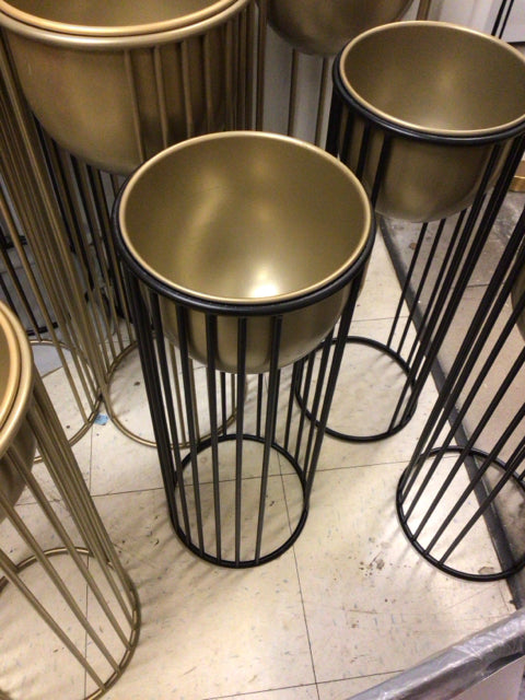 23 1/2"H Black & Gold Metal Planter