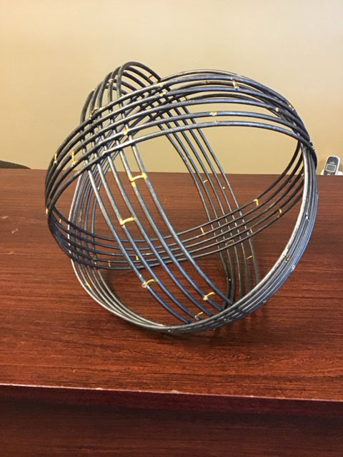 9" Gray W/Gold Metal Decorative Orb