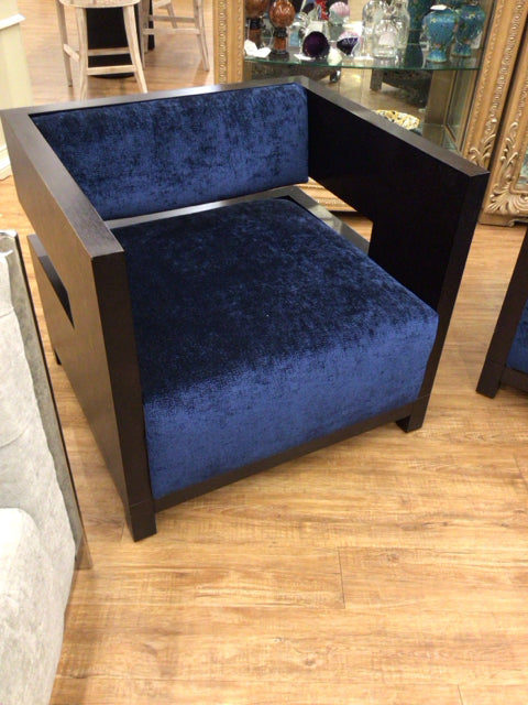Bolies & Compay Dark Wood & Blue Fabric Arm Chair